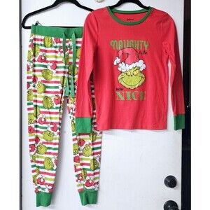 Dr. Seuss The Grinch Long Sleve Shirt And Pants Women Pajama 2 Piece Set (S)
